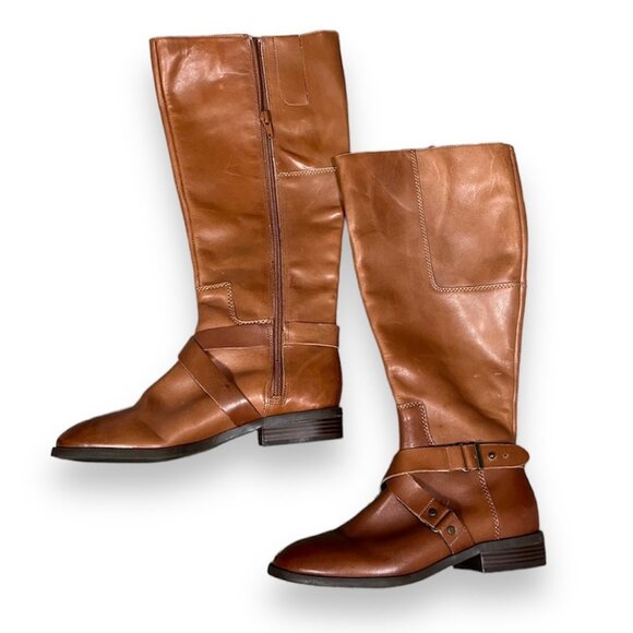 Nine West Blogger Leather Knee High Heeled Zip Boots Brown Women’s Size 6 - Picture 1 of 11